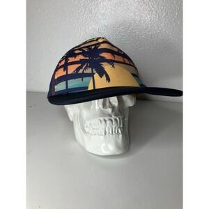 Tommy Bahama Sunset Palms Blue Orange Mesh Back Snapback Hat Printed Front Panel